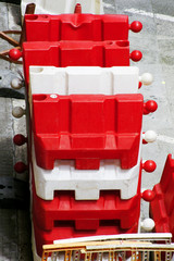 plastic barriers blocks  red and white