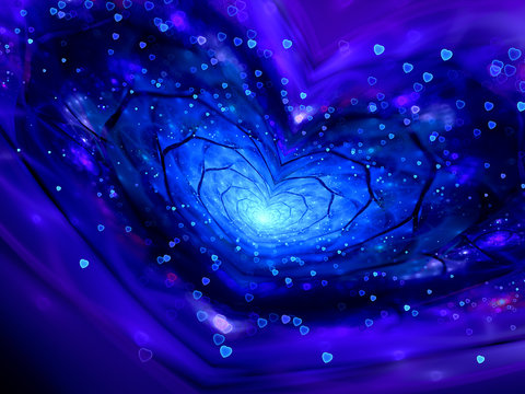 Magical heart shape spiral in space fractal with particles