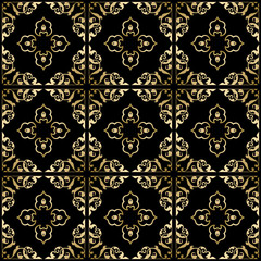 black background with golden ornament - seamless vector