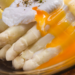 white asparagus served with a fine hollandaise sauce and Poache