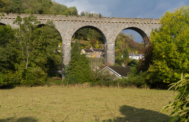 Fototapeta premium The Knucklas Viaduct carries the Heart of Wales Railway.