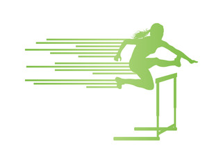 Athlete woman hurdling in track and field vector background conc