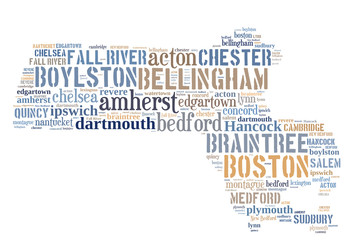 Word Cloud showing cities in Massachusetts