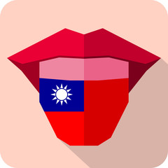 Tongue: Language web icon with flag. Taiwan