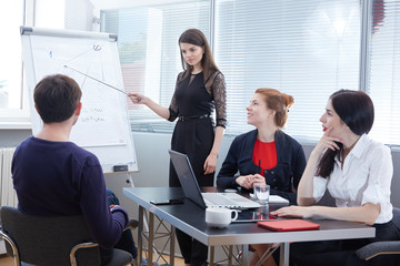 a group of businessmen in a meeting looking at the board