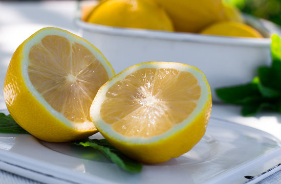 fresh lemon and a sprig of mint