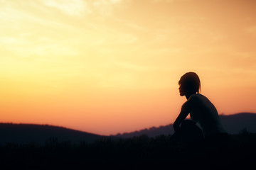 Young Adult Women Sitting on a Hilltop in the Sunset 3D artwork