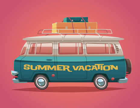 Camper van. Summer vacation. Vector illustration.