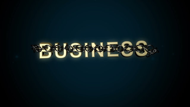 Animation of Business text breaking free from metal chains. 