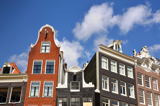 A traditional oblique houses at the city centre in Amsterdam