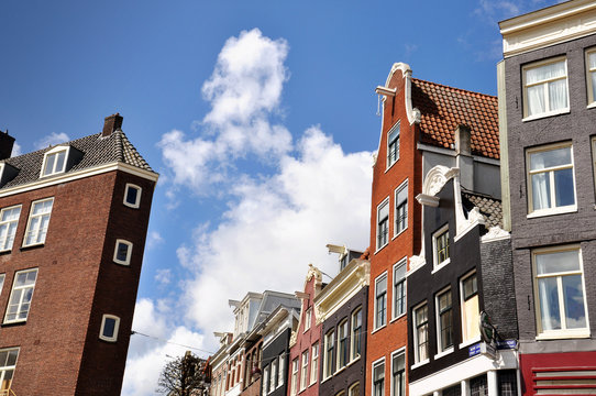 A traditional oblique houses at the city centre in Amsterdam