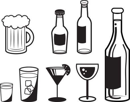 Various alcoholic drink outlines in black and white 
