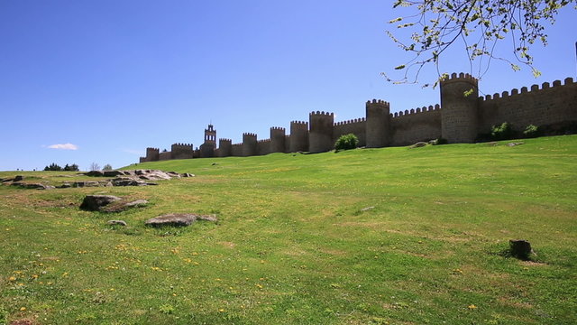 Medieval city wall built in the Romanesque style, Avila (City of Stones and Saints), Spain 