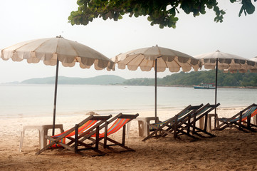 Umbrellas and beach chairs on Hat Sai Kaeo beach.