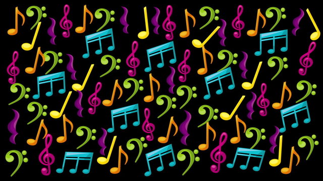 music notes with colors, Video animation, HD 1080