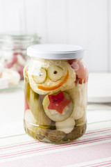 Jar of mixed pickles