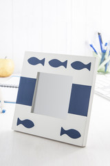 blank white-blue picture frame