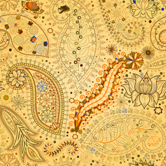 Vintage floral motif ethnic seamless background.
