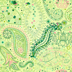 Vintage floral motif ethnic seamless background.