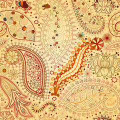 Vintage floral motif ethnic seamless background.