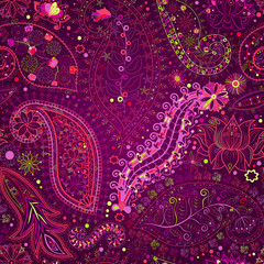 Vintage floral motif ethnic seamless background.