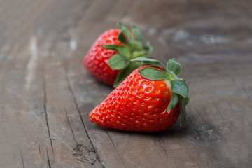 Strawberries on wooden table