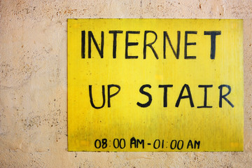 Internet, sign, low tech, high tech, connection