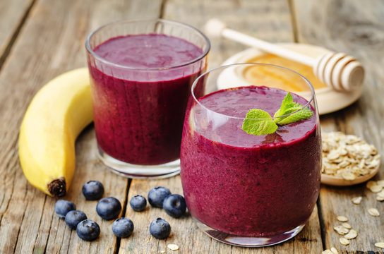 Smoothie With Blueberries, Banana And Cereal