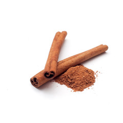 Cinnamon sticks and powder on white background
