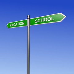Signpost pointing the way - from vacation to school.