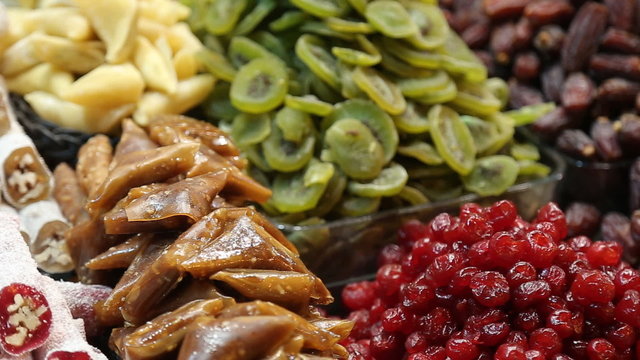 Image of market offering a selection of dried fruits