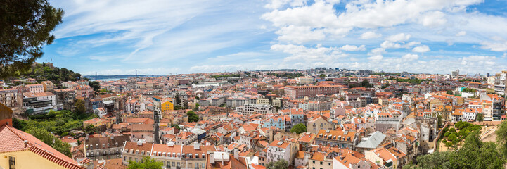 Fototapeta na wymiar Panoramic view of Lisbon from Miradouro da Graca viewpoint in L