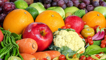 Naklejka na ściany i meble Group of fresh fruits and vegetables organics