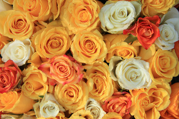 Fototapeta na wymiar yellow and white rose wedding arrangement