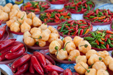 Various Chilli Peppers in the Market