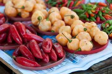 Various Chilli Peppers in the Market