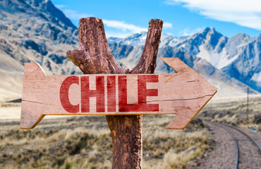 Chile wooden sign with Cordillera background