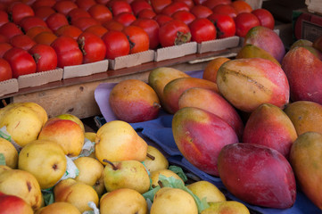 Various fresh fruits in the brazilian street market