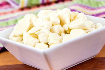 white dairy cheese curd in a bowl on table