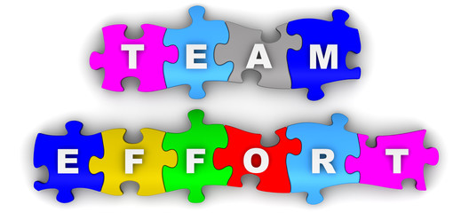 Team effort. Inscription on puzzles