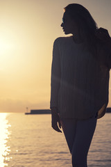 Fototapeta premium Romantic girl on sunrise.