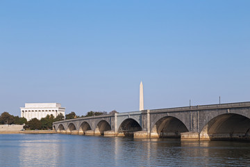 Fototapeta na wymiar Arlington Memorial Bridge and Washington DC monuments.