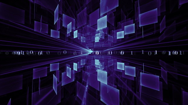 Blue Cubes in Rotation, Matrix, Internet Concept 