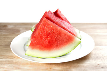 Watermelon slices on the white plate