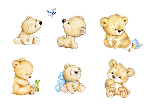 Naklejka Set of 6 Teddy bears