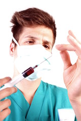 Studio shot of a young man with medical clothes