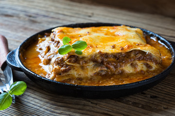 Traditional Italian lasagna cooked in a frying pan