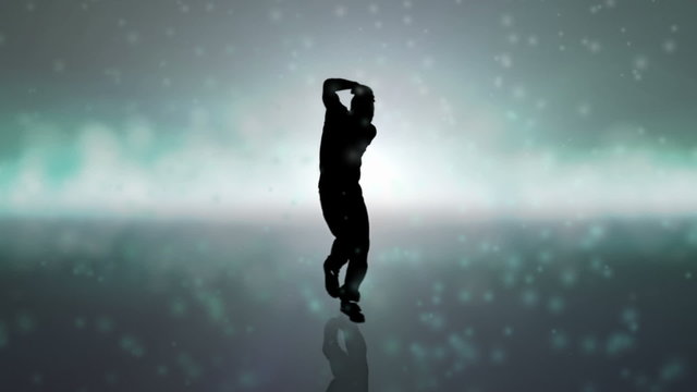 A break dancer does his moves on a colorful background