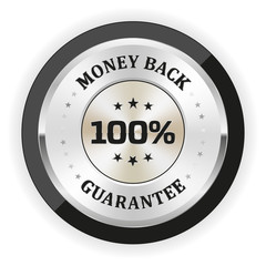 Silver money back badge with black border
