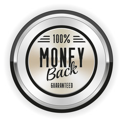 Silver money back badge with black border